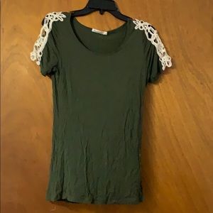 Army Green Top w/ Lace Cutouts on the Sleeves